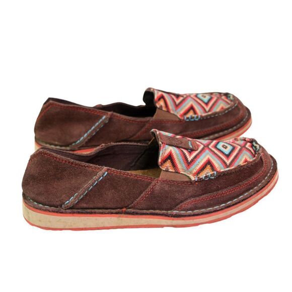 Ariat BROWN SUEDE MULTICOLOR TAPESTRY ROUND TOE COMFORT LOAFER FLATS SHOES 7.5 - Picture 4 of 11